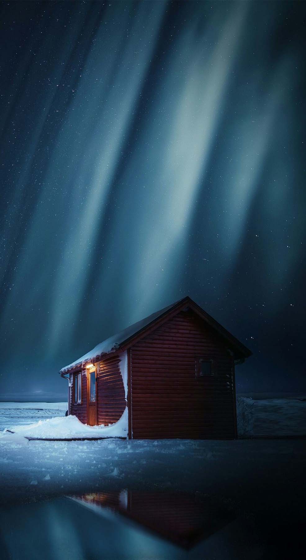 Cabana de madera de invierno IPhone Wallpaper HD