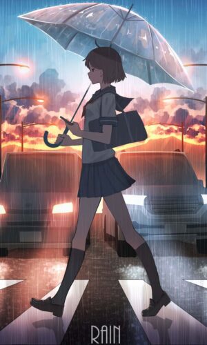 Marcher sous la pluie Anime iPhone Fond decran HD