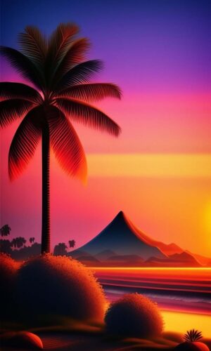 Palmier coucher de soleil IPhone fond decran HD