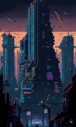 Pixel City Cyberpunk IPhone fond decran HD