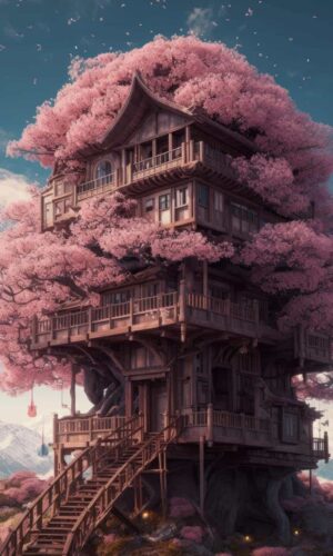 Cherry Blossom Tree House IPhone fond decran HD