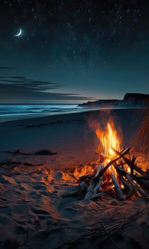 Fond decran iPhone Beach Night Bonfire HD