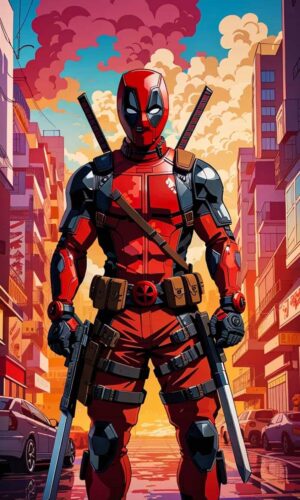 Deadpool Anime Art iPhone Wallpaper 4K