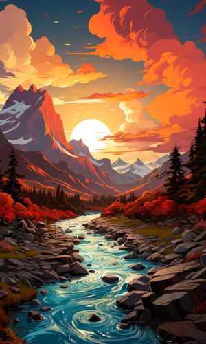 Landscape River Mountains Sunrise iPhone Wallpaper 4K
