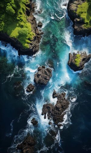 Ocean Shore Rocks Aerial View iPhone Wallpaper 4K