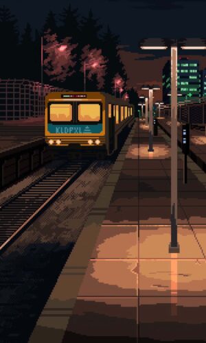 Pixel Art Train Station iPhone Wallpaper 4K