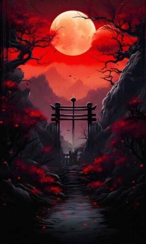 Red Moon Torii iPhone Wallpaper 4K