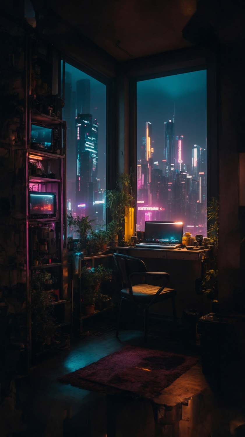 Chill Room Night Window iPhone Wallpaper 4K