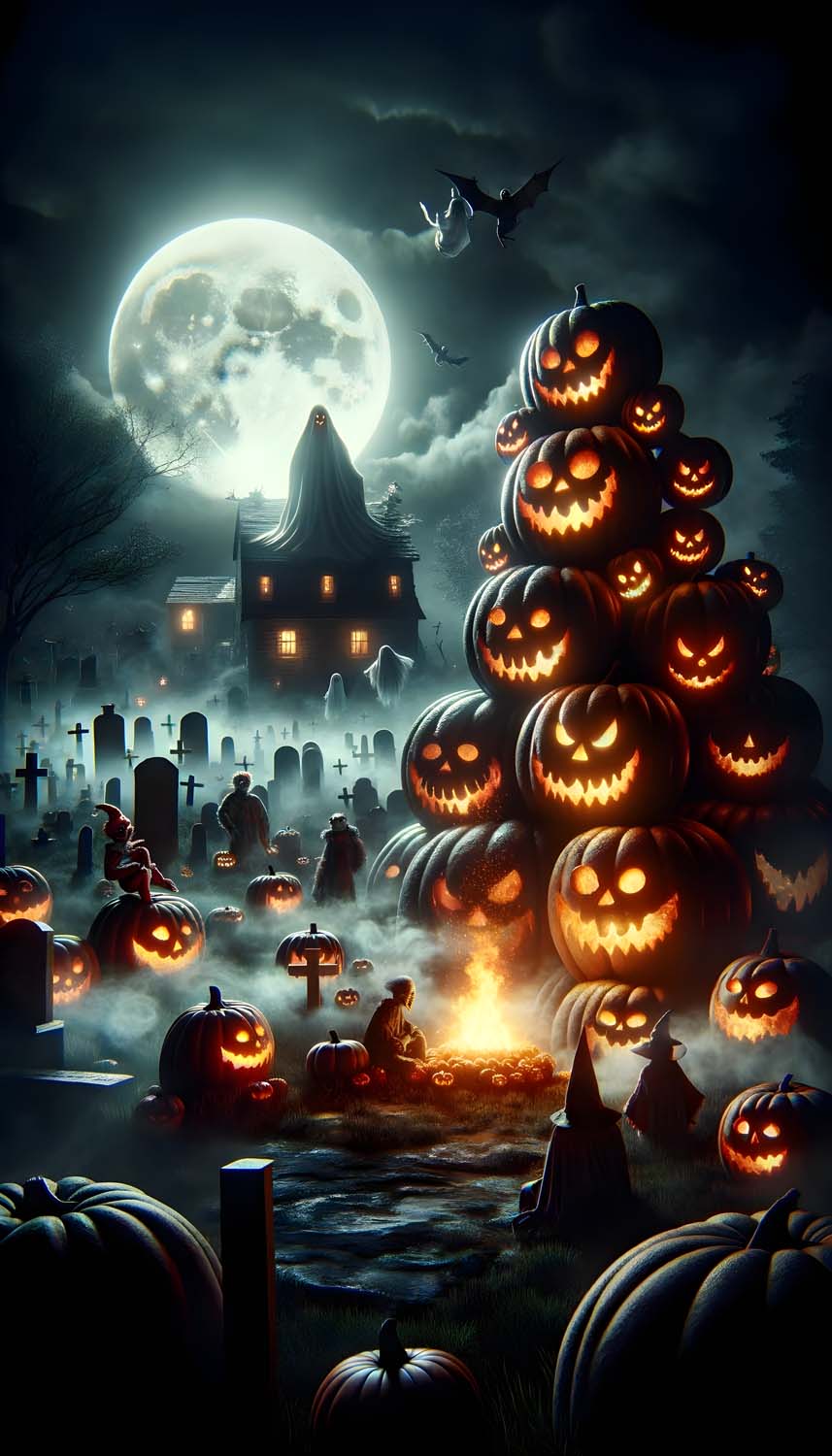 Halloween Ghost House iPhone Wallpaper 4K