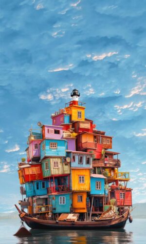 Houses on Ship iPhone Wallpaper 4K