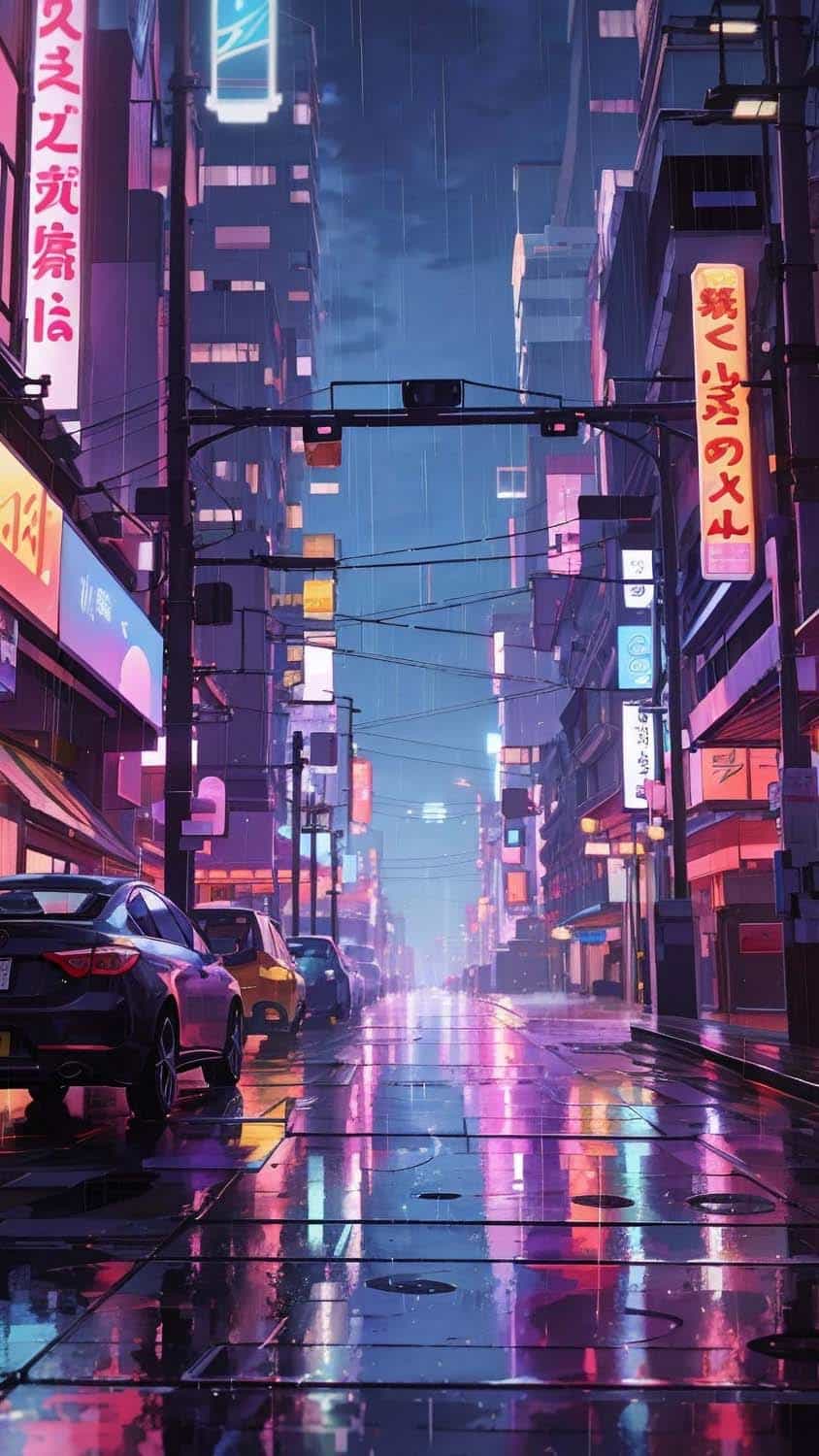 Rainy Night Street iPhone Wallpaper 4K