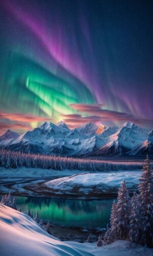 Aurora Lights Mountains Landscape iPhone Wallpaper
