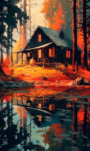 House Reflection Forest Water iPhone Wallpaper 4K