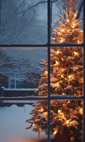 Xmas Tree through Window iPhone Wallpaper