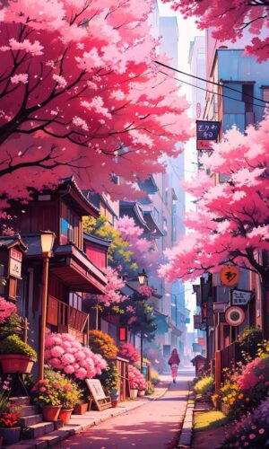 Cherry Blossom Tree Road iPhone Wallpapers