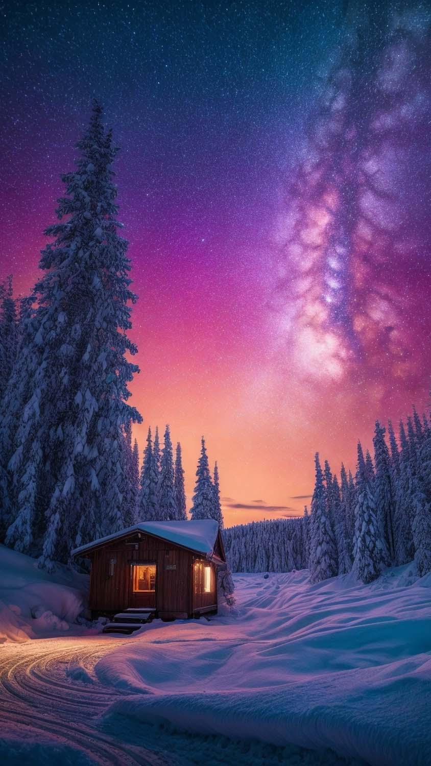 Wooden Cabin in Snow Forest iPhone Wallpaper iPhone Wallpapers