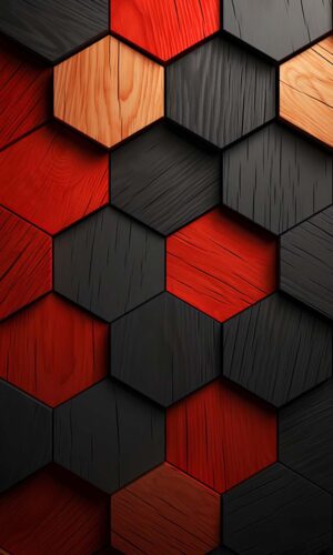 3D Black Red Hexagon iPhone Wallpaper