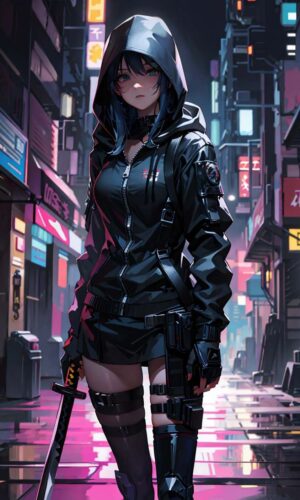Cyberpunk Katana Girl iPhone Wallpaper