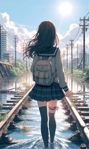 Anime Girl on Rail Roads