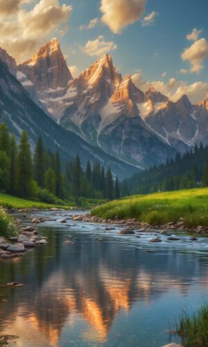 River Mountain Reflection iPhone Wallpapers